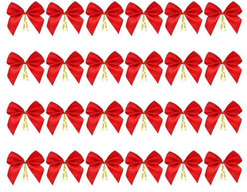 Adornos de Lazo de Navidad,Mini Lazos Navideños Arcos Pequeños,Lazos de Navidad,Decoración de Lazos de árbol de Navidad,Navidad para decoración de árbol de Navidad,Decoración de Fiestas,24 PCS