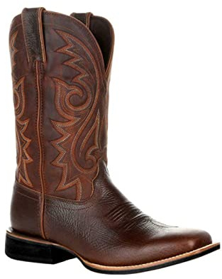 Botas Vaqueras para Hombre de Media Caña Vintage, Punta Cuadrada Bordadas Antideslizantes, Marrón, 41 EU