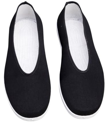Slip-On Chinese Traditional Tai Chi Shoes, Kung Fu Old Beijing Style, Martial Arts Canvas Footwear for Men and Women, Size Men 6.5/Women 8 Black