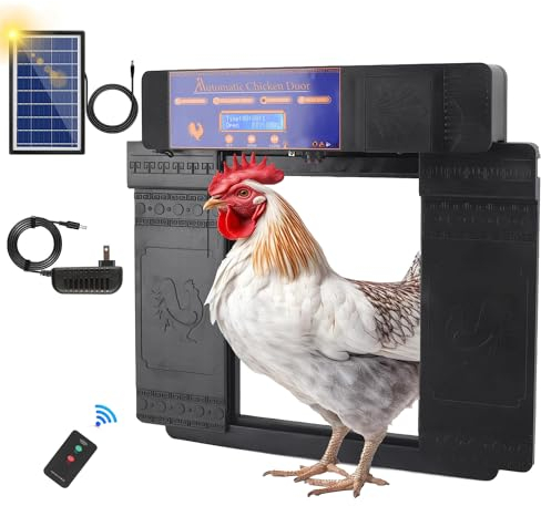 Automatische Hühnerklappe Solar mit Fernbedienung & Timer – wasserdichte Elektro-Klappe mit Lichtsensor für Hühnerstall, Wachtelstall und Geflügelgehege