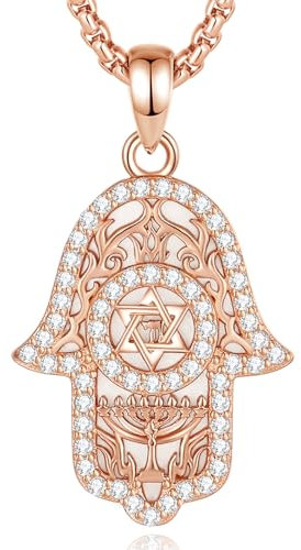 CELESTIA Hamsa Hand Kette Damen Roségold Anhänger mit Davidstern Silber 925 Schmuck Schutzamulett Viel Glück Geschenk Frauen