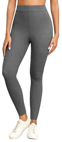 Famulily Bequeme Leggings für Frauen Casual Rib Knittd Thermal Grey Leggings mit Stretch High-Waisted (L, Grau)