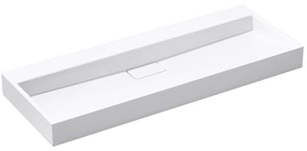 doporro Lavabo Suspendu avec Bonde Vasque à Poser Blanc 120x46x11cm Lave Mains Rectangulaire sans Perçage de Robinet Colossum19