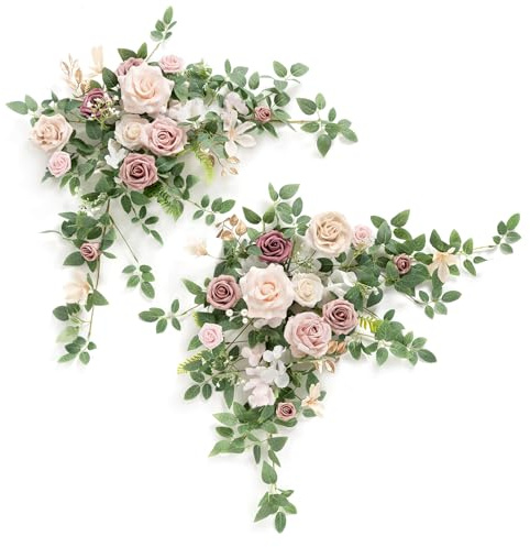 Ling's moment 2PCS Dusty Rose Artificial Floral Swags Wedding Arch Flowers Pink Rose Garland Greenery Centerpieces Arrangements for Sweetheart/Head Table Easel Wall Entryway Board Backdrop Decor