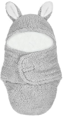 Winterschlafsack, Schlafsack Winter 60×36,5 CM, Weich Pucksack, Bequem Schlafsack Neugeborene mit Klettverschluss, Winterschlafsack für Mädchen Junge mit Schutzhaube Kopf Schützen (Grau)