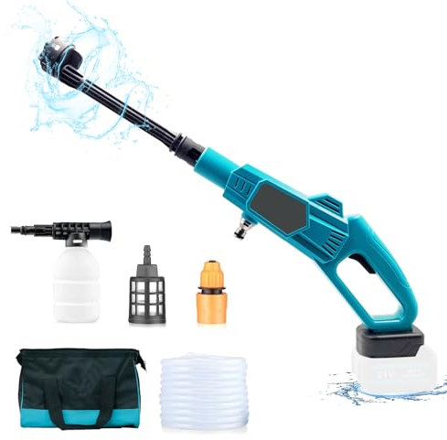Akku Hochdruckreiniger für Bosch 18V GBA (Kein Akku), mit 6-in-1 Multi-Sprühdüse,18V Mobiler Hochdruckreiniger,45 Bar mit 5M Schlauch,Schaumkrug,für Auto Waschen Teppichreinigen Bewässern