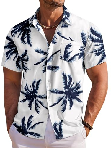 COOFANDY Hawaii-skjorta, män, kortärmad sommarskjorta, Hawaii-skjorta, män, semesterskjorta, blommor, strandskjorta, normal passform