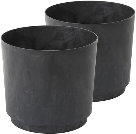 Tymar Lot de 2 cache-pots de fleurs en plastique - Mat - Noir béton - Diamètre : 28 cm