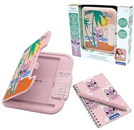 Lexibook, Disney Stitch, Journal Intime électronique Angel avec Stylo et carnet Inclus, interactif, Mot de Passe, Fonctions Amusantes, Effets sonores, Bleu/Rose, SD50D1