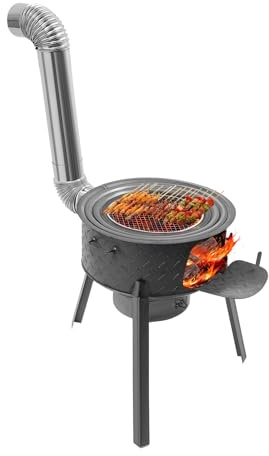 Wood Burning Stove With Chimney Pipes, Portable Camping Wood Stove With Grill Rack & 3 Wok Rings for Cooking,Heating, Off Grid Living Supplies