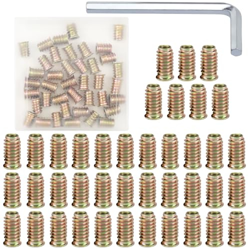 LIAVOP Juego de 40 tuercas atornilladas M8 x 20 insertos hexagonales galvanizados, revestidas de color, con llave Allen en forma de L M8, con caja de plástico, casquillos roscados, insertos roscados