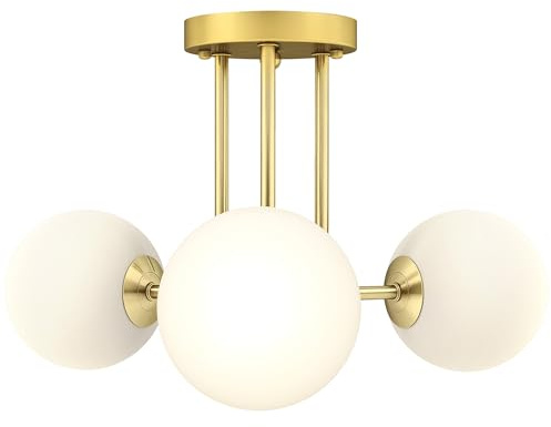 HOMCOM LED Ceiling Light with Globe Shades, Modern 3-Light Ceiling Light with G9 Sockets for Living Room, Bedroom, Dining Room, Bulbs Not Included, Gold Tone