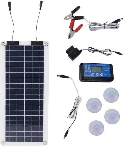 Chargeur Solaire D'entretien – Panneau Étanche 100 W, Mainteneur De Sortie Double, Kit Solaire À Haute Efficacité De Conversion Avec Protection Intelligente Contre Les Surcharges | Utilisation De Char