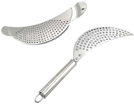 OSALADI Lot de 2 Passoires en Acier Inoxydable de Lune Égouttoir à Casseroles avec Poignée Ergonomique Compatible Multiples Casseroles pour Égouttage de Pâtes et Légumes Cuisine