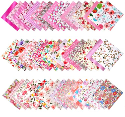 50 Stücke Baumwollstoff Patchwork Bedruckte Stoff Quadrate 5x5 Zoll (ca. 13 x 13cm), Baumwollstoff Patchwork mit Zufallsmuster,Stoffe Paket für Kleidung,Vorhänge,Bettwäsche,DIY Basteln
