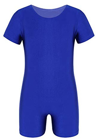 ranrann Mädchen Jungen Ballettanzug Einteiler Body Kurzarm Bodysuit mit Bein Kinder Ballett Trikot Overall Tanzbody Ballettbody Gymnastikanzug Blau 152/12 Jahre