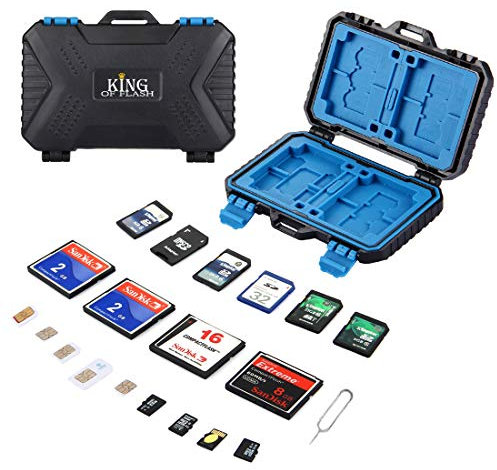King of Flash 26 Slot SD Card Holder Memory Card Case - Storage for 4 CF + 8 SD + 9 Micro SD + 1 Standard SIM + 2 Micro SIM + 2 Nano SIM + 1 Sim Removal Tool