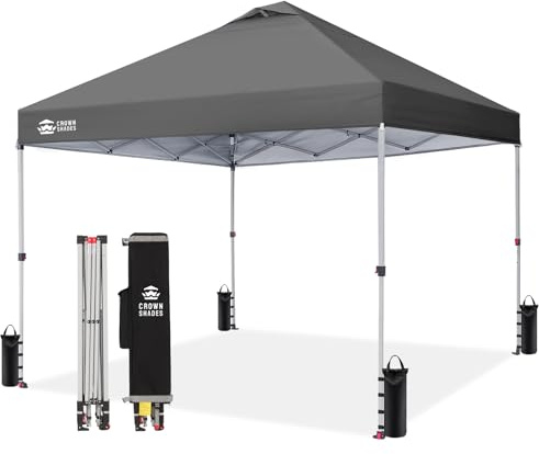 CROWN SHADES Pop Up Gazebo 3m x 3m, Center Lock One Push Instant Pop Up Outdoor Canopy Tent, Heavy Duty Gazebo with Carry Bag, Bonus 8 Stakes and 4 Ropes, Grid Grey