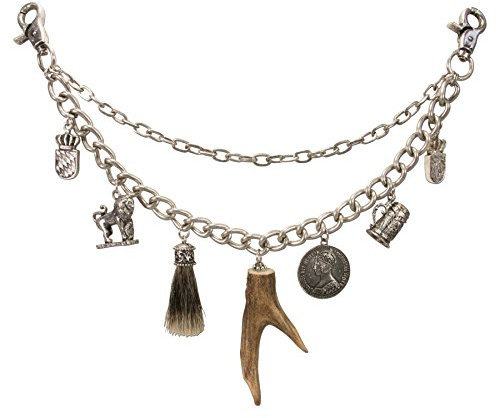Alpenflüstern Traditional bavarian costume charivari Xaver, men costume jewelry, german trophy pendant necklace for leather trouser with real deer horn (antique silver colored)