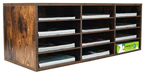 EasyPAG 12 Fächer Holz A4 Büro Schreibtisch Organizer Dokumentenhalter Aktenablage Zeitschriftenhalter Briefablage Papier Magazin Organisator,Braun