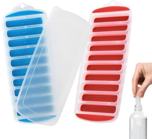 2 vassoi per cubetti di ghiaccio, Stampo Ghiaccio con coperchio, vassoio per ghiaccio inferiore in silicone per bevande sportive e bottiglie d'acqua (colore casuale)