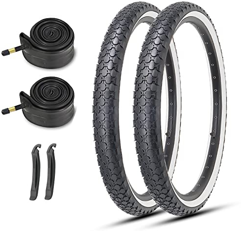 MOHEGIA 26 Inch Cruiser Bike Tires Replacement Set with 2 Pack 26x2.125 Inch Folding Bicycle Tires,Tubes and Tire Levers for Beach Cruiser City Bikes/White Side Wall