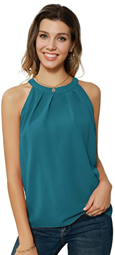 Camiseta Elegante Mujer Halter para Mujer Blusa sin Mangas sin Mangas Azul Verde XL