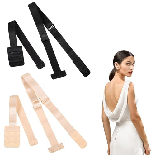 2 Pairs Low Back Bra Converter Bra Straps Bra, Adjustable Low Back Bra Extender Bra Strap Extender Low Back, Bra Low Back Converter Bra Accessories for Women Backless Bra Backless Dress Black Beige