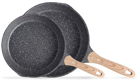 JEETEE Induzione Set Padelle Antiaderente 2 Pezzi 20cm+26cm, Granito-Antiaderente Rivestimento, Ghisa di Alluminio, Maniglia in bachelite, Compatibile Tutti Fornelli y Induzione, Senza PFOA, Grigio