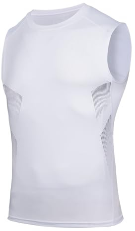 AMZSPORT Canotta Compressione da Uomo, Canottiere Palestra Maglietta Senza Maniche Maglie Sportiva Running Bodybuilding T-stirt, Bianco M