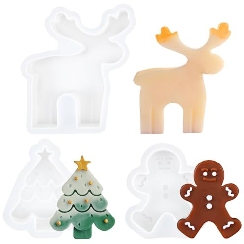 3PCS Moldes Silicona Navidad, Moldes Velas Navidad, Molde deVela de Alce Navideño, árbol de Navidad Molde,Moldes de Velas de Silicona para Navideña,de Silicona para Decoraciones de Navidad