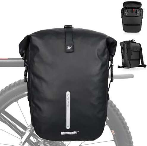 ENJOHOS 3 en 1 Sacoche Velo Porte Bagage Vélo Arrière 20L Sac a Dos Velo Étanche Sacoche de Selle Vélo Sacoche Latérale Sac à Bandoulière avec Housse Anti-Pluie pour VTT Cyclistes Voyage Sport, Noir