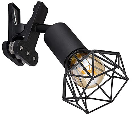 GLOBO Bettleuchte klemmbar Klemmspot Industrial schwarz Leselampe mit Klemme für Bett, Käfig Diamant Form, 1x E14 Fassung, LxBxH 17x9,2x18 cm