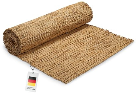blizz-z Schilfrohrmatte 180 x 600 cm (1 Rolle) | Sichtschutz, Windschutz & Sonnenschutz für Balkon, Terrasse, Garten | Stammschutz für Bäume| Made in EU