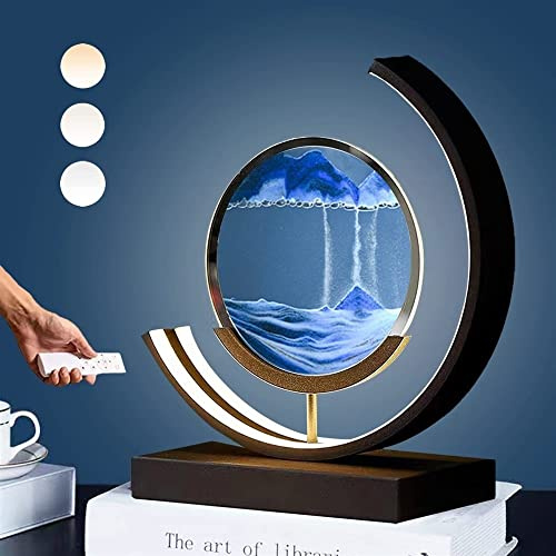 HUNTFF Lampada 3D Sand Art Liquid Motion Sands of Time, Immagine di Sand Art in Movimento Lampada 3D con Immagine di Sabbia Rotonda 3 Colori Luce Artistica con Supporto Decorazione per la casa e l'