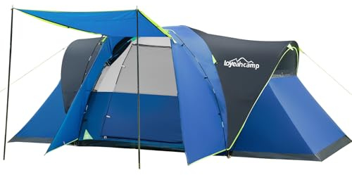 LOYEAHCAMP 8 Person Larger Extended Dome Camping Tent with 3 Rooms, Waterproof Semi-Freestanding Family Outdoor Tent with Porch and Spacious Interior