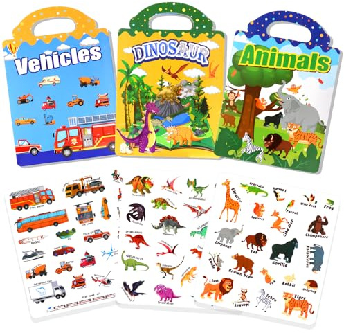 BuyCard Reusable Sticker Book - 6 Pack 3D Sticker Book for Kids for 2+ Year Olds Travel Airplane Activity for Kids Scene Storybook Sticker Gift for Boys Girls (Blue+3 PCS)