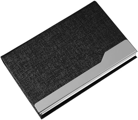 Gogogmee Porta Biglietti da Visita in Acciaio Inossidabile e PU Nero Custodia Grande e Portatile per Carte da Visita Carte di Credito e Biglietti Identificativi Design Moderno e Leggero