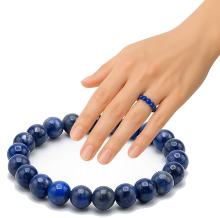 PURAJA Bague en pierre naturelle véritable | Anneau anti-stress élastique | Bague à perles de 3 mm en minéraux de haute qualité