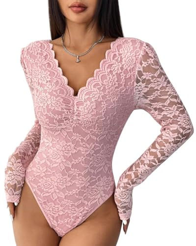 seiveini Combinaison Femme Sexy Manches Longues Shorts Body en Dentelle Une Pièce Bodysuit Combinaison pour Adultes Jumpsuit Hauts T-shirt Elegante Casual Chemise Élastiqué