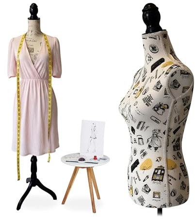 Relaxdays Manichino da Sarto, Donna, Taglia 36/38, Regolabile 160-175 cm, Supporto in Legno