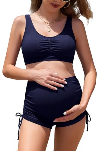 SHEKINI Bikini Premama Dos Piezas Bañador Embarazada Mujer Embarazada Maternidad Cordon Lateral Ajustable Cuello V