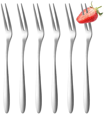 6 Pcs Stainless Steel Fruit Forks, Mini Appetizer Dessert Cocktail Forks