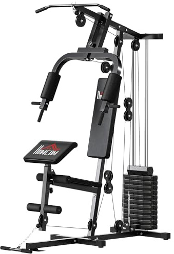 HOMCOM Station de Musculation Multifonction Stack de 65 kg Noir