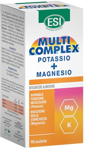 ESI, Multicomplex Potassio+Magnesio, Integratore Alimentare Multiminerale, Contribuisce a Ridurre Stanchezza e Affaticamento Fisico, Restituisce Energia, Senza Glutine e Vegano, 90 Ovalette