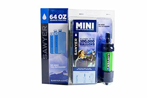 Sawyer MINI Original Wasserfilter SPARSET mit 3 x 1 Liter oder 2 x 2 Liter Trinkbeutel (SP101 Mini Grün + 2x2L Trinkebeutel SP114)