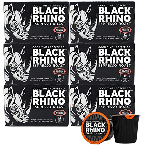 Black Rhino Espresso Roast Coffee, Single Serve Cups for Keurig K-Cup Brewers, 72 Count