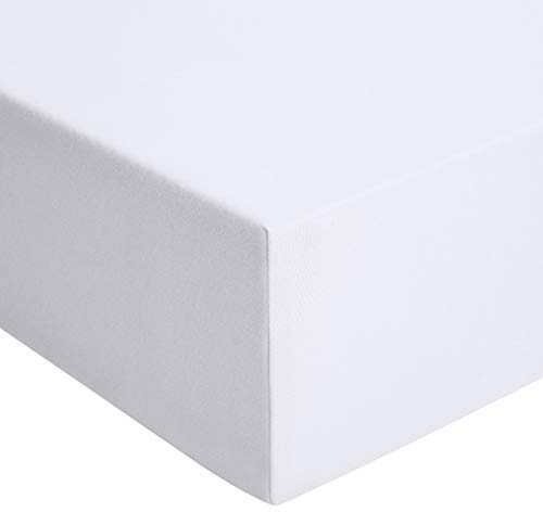 Amazon Basics Lenzuolo con Angoli Matrimoniale Cotone Jersey, con altezza da 30cm, 200 x 200 cm, Bianco