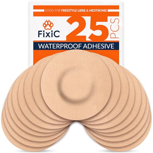 FixiС Adhesive Patches 25 Pack 3 1/2 – Good for Libre 1, 2, 3 & Plus – G7 & Stelo – Guardian – Waterproof Adhesive Patches – Libre Adhesive Covers – Pre-Cut – The Best Fixation for Your Sensor! (Tan)
