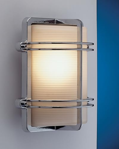 Licht-Erlebnisse Chrom Wandlampe eckig IP54 Maritim Echt-Messing Glas TOMASO Außenlampe Haustür Wand außen